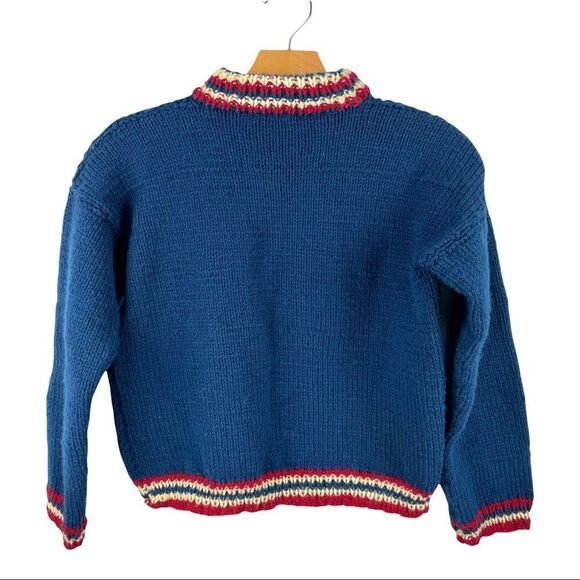 KIDS Handmade Giraffe Knit Navy Crewneck Wool Blend Sweater Size 8 - Picture 3 of 5